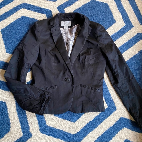 🖤 H&M BLACK CLASSIC SATIN COTTON BLEND BLAZER JACKET! - Picture 6 of 15